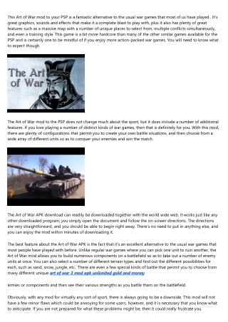 Play the Art of War Mod For Your PSP - It Is a Great Alternative to the Routine War Games