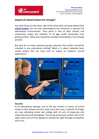 Impact of school lockers for storage?