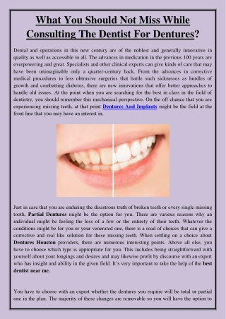 What You Should Not Miss While Consulting The Dentist For Dentures?
