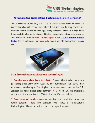 What are the Interesting Facts about Touch Screens?