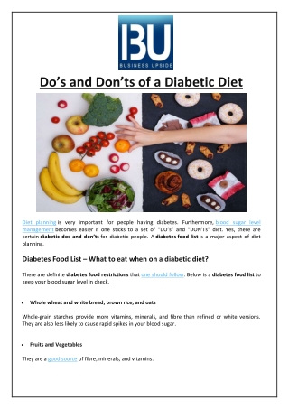 Do’s and Don’ts of a Diabetic Diet