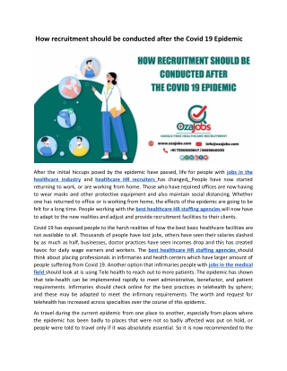 How recruitment should be conducted after the Covid 19 Epidemic