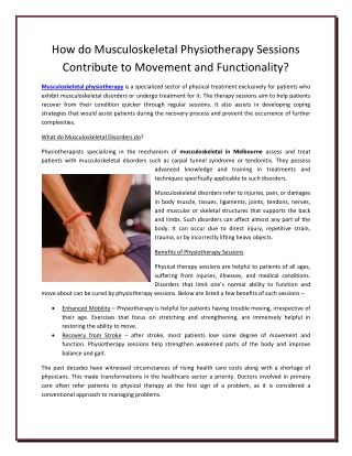 How do Musculoskeletal Physiotherapy Sessions Contribute to Movement and Functionality?