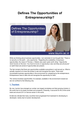 Opportunities of Entrepreneurship