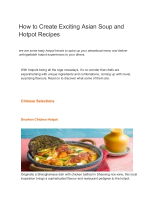 How to Create Exciting Asian Soup and Hotpot Recipes