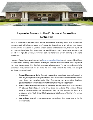 Impressive Reasons to Hire Professional Renovation Contractors