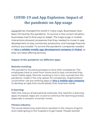 COVID-19 and App Explosion: Impact of the pandemic on App usage