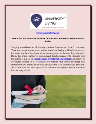 ISIC Card and Education Loan for International Students to Better Finance Studies