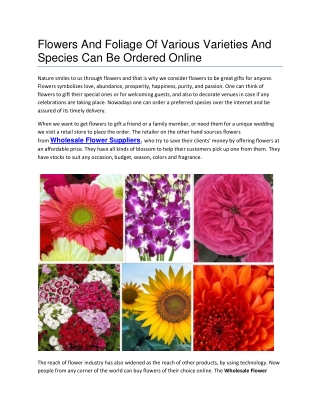 Flowers And Foliage Of Various Varieties And Species Can Be Ordered Online