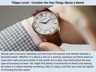 Filippo Loreti - Consider the Few Things About a Watch