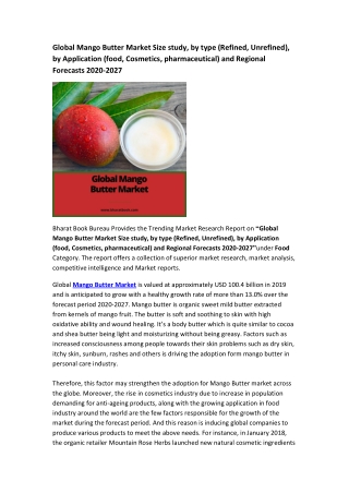 Global Mango Butter Market  Research Report 2020-2027
