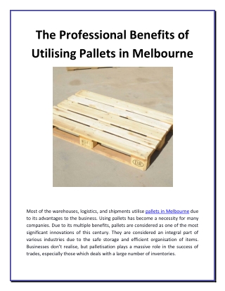 The Professional Benefits of Utilising Pallets in Melbourne