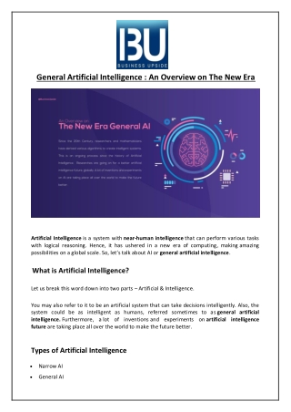 General Artificial Intelligence : An Overview on The New Era