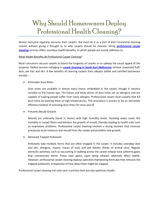 Why Should Homeowners Deploy Professional Health Cleaning?