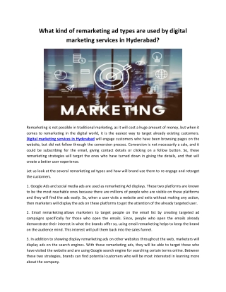 What kind of remarketing ad types are used by digital marketing services in Hyderabad?
