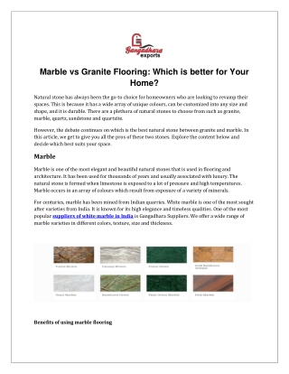 Marble vs. Granite Flooring: Which is better for Your Home?