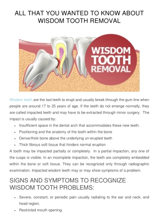 All That You Wanted to Know About Wisdom Tooth Removal
