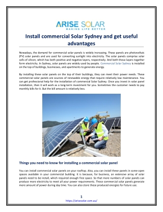 Install commercial Solar Sydney and get useful advantages