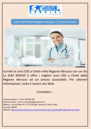 Corsi OSS Chieti Regione Abruzzo | scmservizi.com