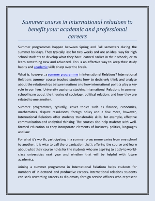 Summer course in international relations to benefit your academic and professional careers