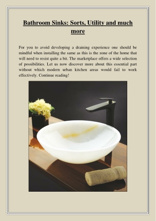 Bathroom Sinks: Sorts, Utility and much more