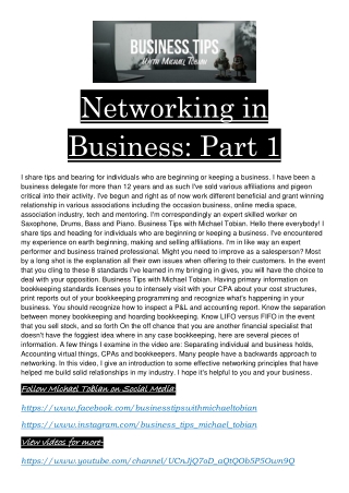 Networking in Business: Part 1