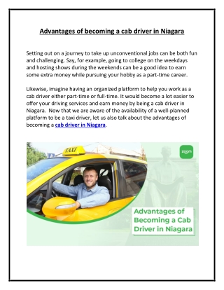Advantages of becoming a cab driver in Niagara