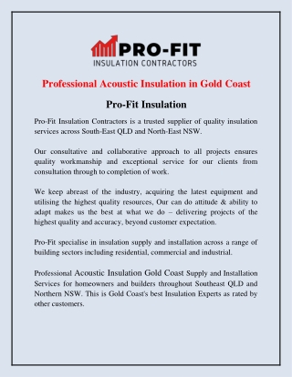 Acoustic Insulation Gold Coast