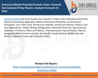 Ammonia Market Potential Growth, Share, Demand And Analysis Of Key Players- Analysis Forecasts To 2026