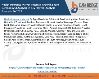 Health Insurance Market Potential Growth, Share, Demand And Analysis Of Key Players- Analysis Forecasts To 2027