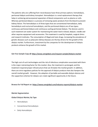 Dialysis Market  Size, Segmentation, Share, Forecast, Analysis, Industry Report to 2018-2023