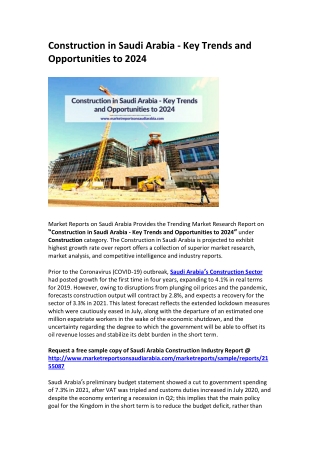 Construction in Saudi Arabia - Key Trends and Opportunities to 2024