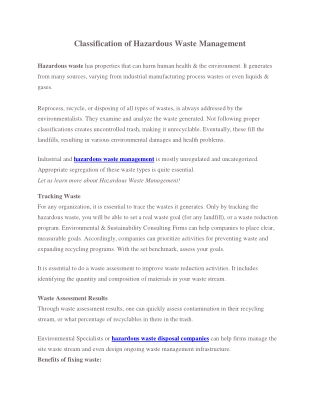 Classification of Hazardous Waste Management