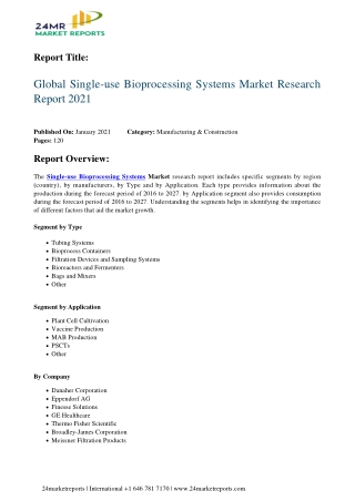 Single-use Bioprocessing Systems Market Research Report 2021