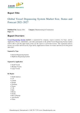 Vessel Degaussing System Market Size, Status and Forecast 2021-2027