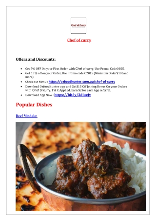 5% Off - Chef Of Curry Restaurant Menu South Brighton, SA