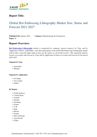 Hot Embossing Lithography Market Size, Status and Forecast 2021-2027