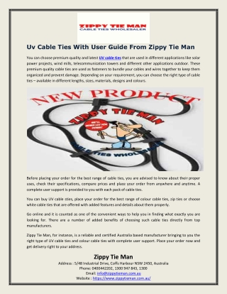 UV Cable Ties With User Guide From Zippy Tie Man