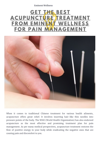 Get the Best Acupuncture Treatment from Eminent Wellness for Pain Management