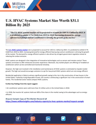 U.S. HVAC Systems Market Size Worth $31.1 Billion By 2025