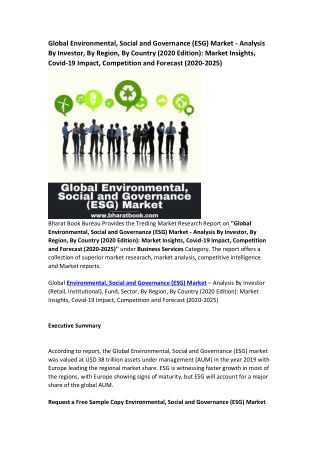 Worldwide Environmental, Social and Governance (ESG) Market Report Forecast to 2025