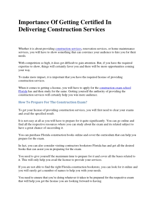 Importance Of Getting Certified In Delivering Construction Services