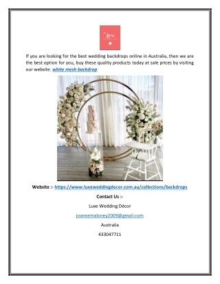 White Mesh Backdrop | Luxeweddingdecor.com.au