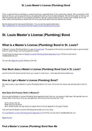 St. Louis Master’s License (Plumbing) Bond