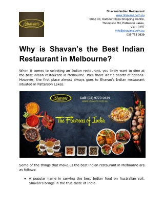 Why is Shavan’s the Best Indian Restaurant in Melbourne?