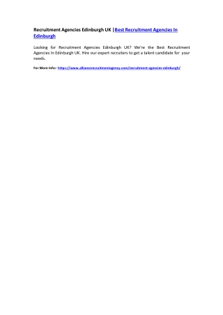 Recruitment Agencies Edinburgh UK | Best Recruitment Agencies In Edinburgh