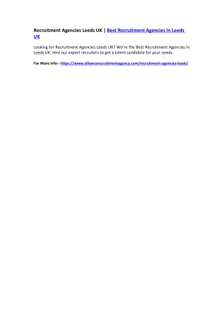 Recruitment Agencies Leeds UK | Best Recruitment Agencies In Leeds UK