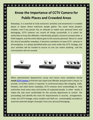 Know the Importance of CCTV Camera for Public Places and Crowded Areas