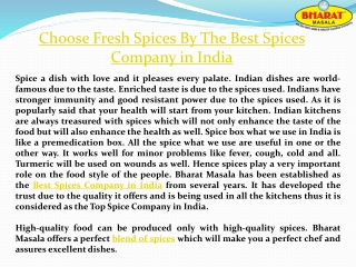 Choose Fresh Spices By The Best Spices Company in India