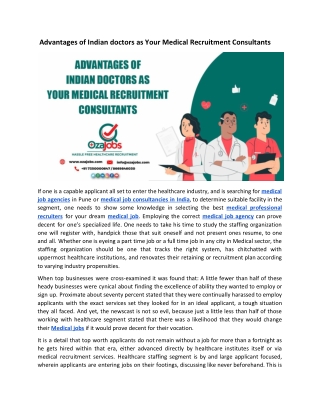 Advantages of Indian doctors as Your Medical Recruitment Consultants